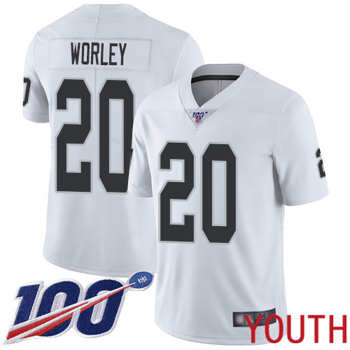 Oakland Raiders Limited White Youth Daryl Worley Road Jersey NFL Football #20 100th Season Vapor Jersey->youth nfl jersey->Youth Jersey